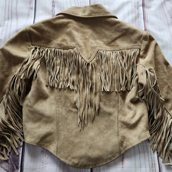 Schott NYC Vintage 80s Cropped Western Fringed Suede Jacket Tan, Women's Size S - Picture 6 of 11
